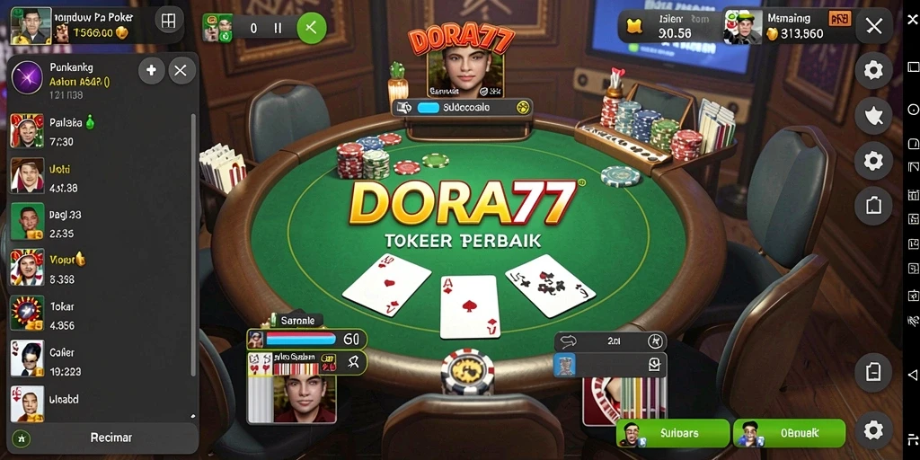 Screenshot gameplay DORA77 menampilkan suasana permainan Poker yang seru.