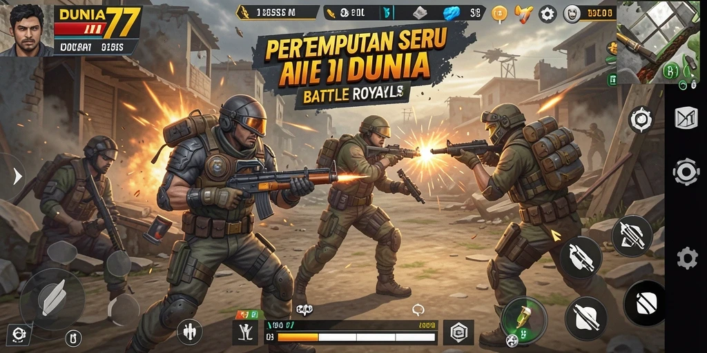 Screenshot gameplay menampilkan aksi intens di DUNIA77 Battle Royale.