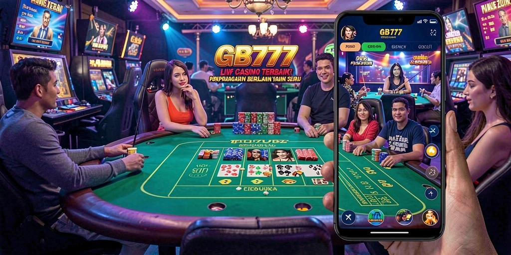 Screenshot GB777 menunjukkan dealer profesional dalam permainan Live Casino.