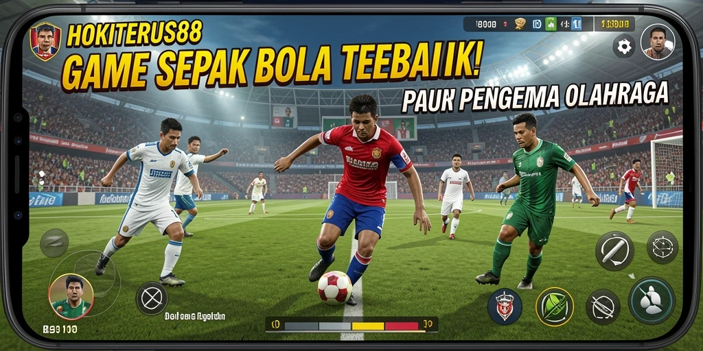 Screenshot gameplay HOKITERUS88 yang menunjukkan aksi pertandingan sepak bola.