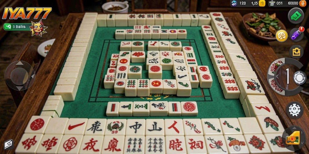 Screenshot menampilkan serunya gameplay <strong>IYA777</strong> dengan ubin Mahjong yang penuh warna.
