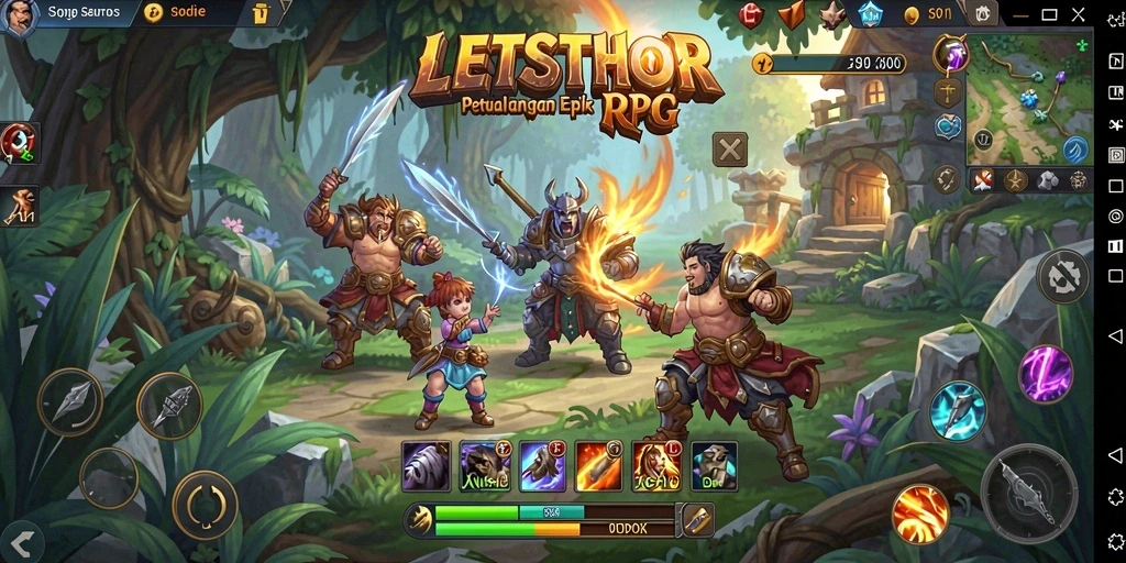 Tangkapan layar gameplay LETSTHOR menampilkan aksi RPG yang mendebarkan.
