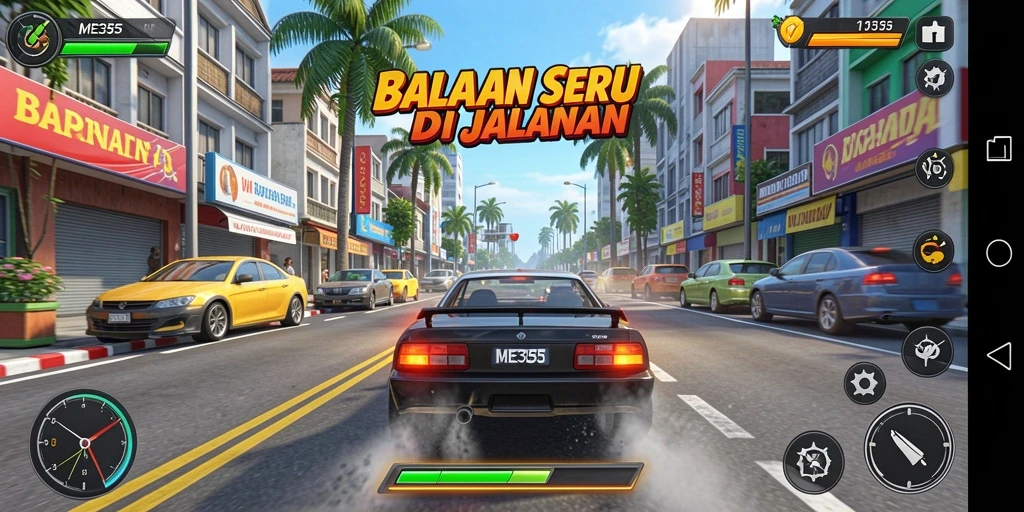 Tampilan gameplay seru dari ME355 dengan aksi balap yang mendebarkan.