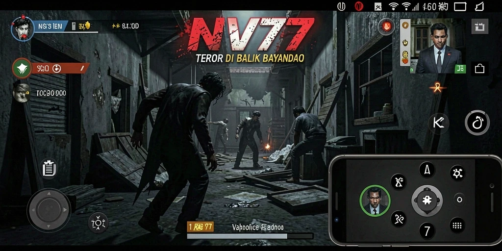 Tangkapan layar gameplay NV77 menampilkan suasana mencekam dan menakutkan.