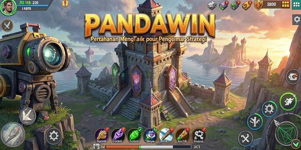 Screenshot dari gameplay Tower Defense yang intens.