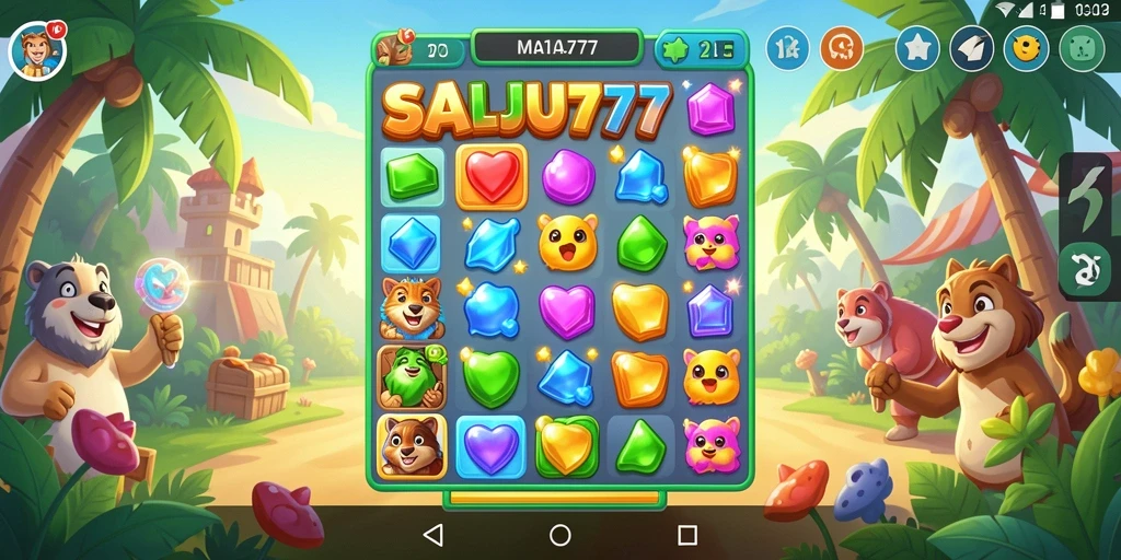 Tampilan penuh warna dan menyenangkan dari gameplay SALJU777 Match-3.