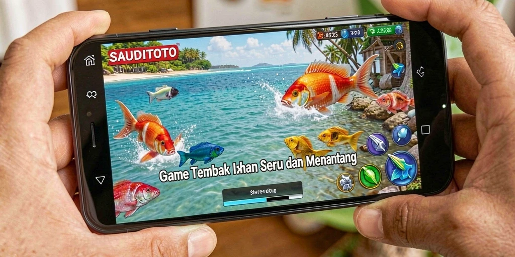 Screenshot gameplay SAUDITOTO menampilkan aksi seru berburu ikan.